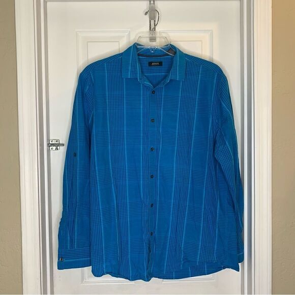 Men’s Alfani Regular Fit Button Down Plaid Shirt Turquoise Size XL - Picture 3 of 10